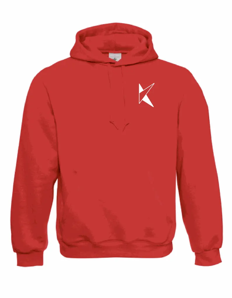 Hoodie rood volwassenen K linker borst - wit.webp