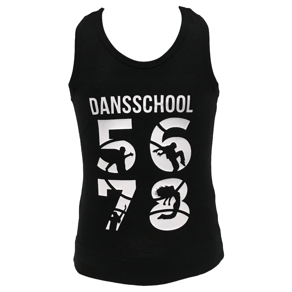 Topje 5678 - Kids - Zwart - Witte bedrukking