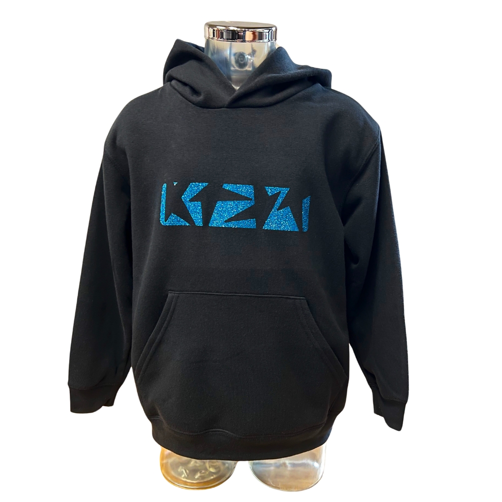Hoodie - K!dans - Kids - Zwart met 4K glitter blauwe print