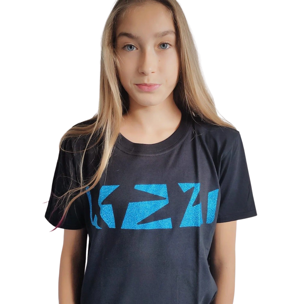 T-shirt - K!dans - Kids - Zwart met 4 K glitter blauw